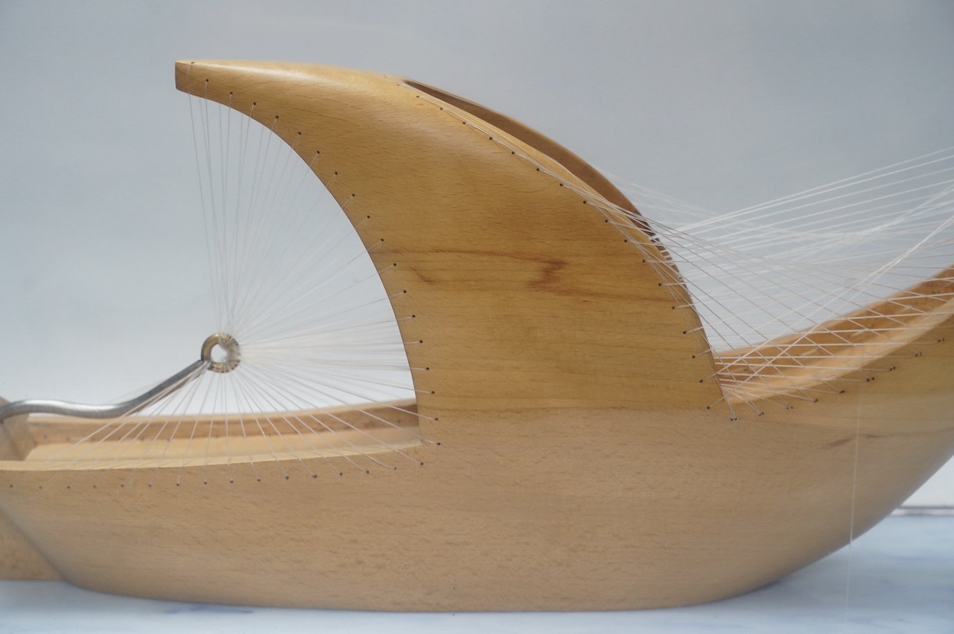 A mid century carved wood model, 'Point of sail', signed, in case, 46cm. Condition - fair